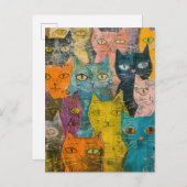 水彩ヴィンテージ抽象芸術猫(12) インビテーションポストカード (正面/裏面)