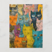 水彩ヴィンテージ抽象芸術猫(12) インビテーションポストカード (正面)