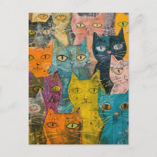 水彩ヴィンテージ抽象芸術猫(12) インビテーションポストカード (正面)