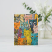 水彩ヴィンテージ抽象芸術猫(12) インビテーションポストカード (スタンド正面)