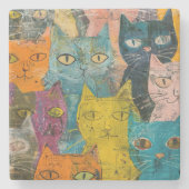水彩ヴィンテージ抽象芸術猫(12) ストーンコースター (正面)