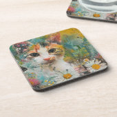 水彩ヴィンテージ抽象芸術猫(3) コースター (左側)