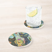 水彩ヴィンテージ抽象芸術猫(4) コースター (側面)