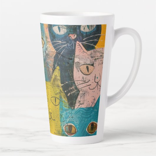 水彩ヴィンテージ抽象芸術猫(6) カフェラテマグ (右)