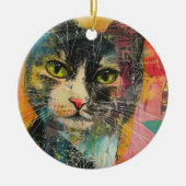 水彩ヴィンテージ抽象芸術猫(6) セラミックオーナメント (正面)