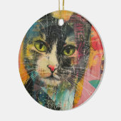 水彩ヴィンテージ抽象芸術猫(6) セラミックオーナメント (左)