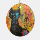 水彩ヴィンテージ抽象芸術猫(9) セラミックオーナメント (左)