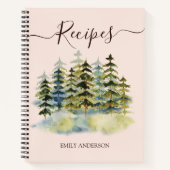 水彩ヴィンテージ松林レシピクックブック ノートブック (正面)