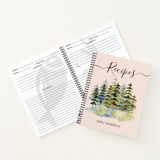 水彩ヴィンテージ松林レシピクックブック ノートブック (内部)