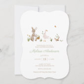 水彩ヴィンテージ森林動物赤ちゃんシャワー 招待状 (正面)