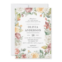 水彩ヴィンテージ植物体フレームベビーシャワー