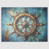 水彩ヴィンテージ海上船舶の舵 薄葉紙 (正面)