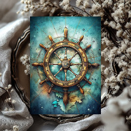 水彩ヴィンテージ海上船舶の舵 薄葉紙