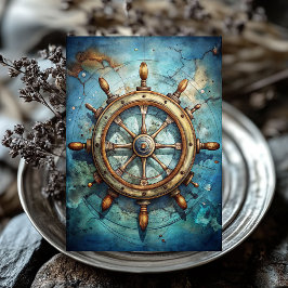 水彩ヴィンテージ海上船舶の舵 薄葉紙