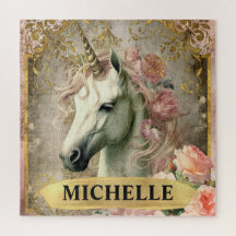 水彩ヴィンテージ白ユニコーンとピンクのバラ