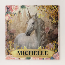 水彩ヴィンテージ白ユニコーンとピンクのバラ