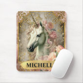 水彩ヴィンテージ白ユニコーンとピンクのバラ マウスパッド (マウス)