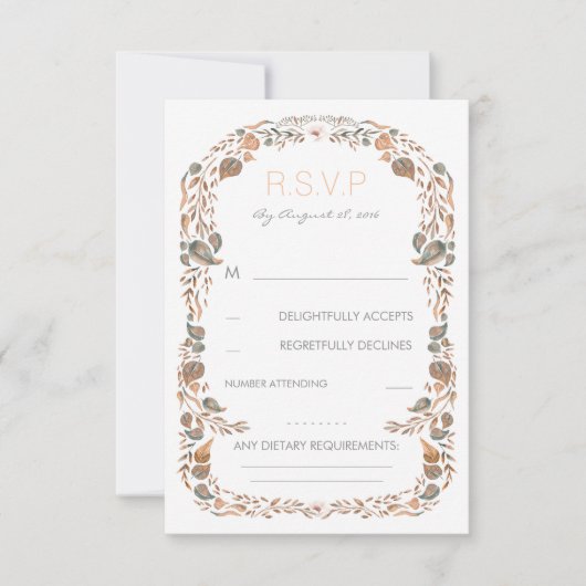 水彩ヴィンテージ秋ウッドランドウェディングRSVP 出欠カード (正面)