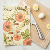 水彩ヴィンテージ秋パターン キッチンタオル (四つ折り)