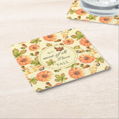 水彩ヴィンテージ秋パターン スクエアペーパーコースター (アングル)