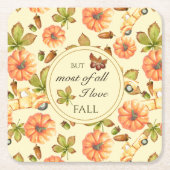 水彩ヴィンテージ秋パターン スクエアペーパーコースター (正面)