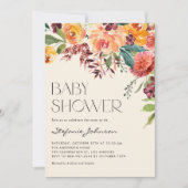 水彩ヴィンテージ秋フローラブーケベビーシャワー 招待状 (正面)