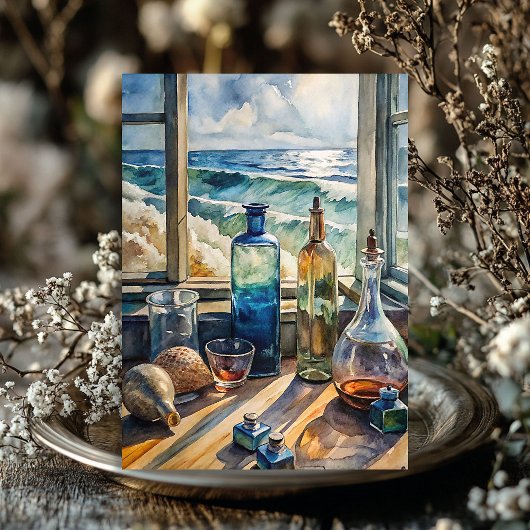 水彩ヴィンテージ窓シースケープシービーチ 薄葉紙