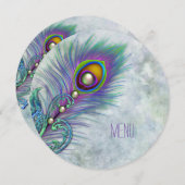 水彩ヴィンテージ結婚孔雀のメニュー 招待状 (正面/裏面)