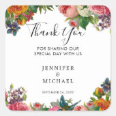 水彩ヴィンテージ結婚花お願い スクエアシール (正面)