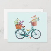 水彩ヴィンテージ自転車と花かご ポストカード (正面/裏面)