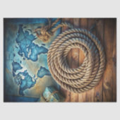 水彩ヴィンテージ航海のシーロープ旧地図 薄葉紙 (正面)