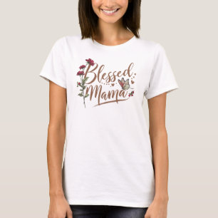 水彩ヴィンテージ赤いバラ賛美ママ Tシャツ