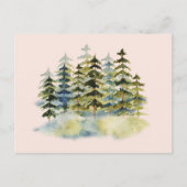 水彩ヴィンテージ霧緑の松の森 ポストカード (正面)