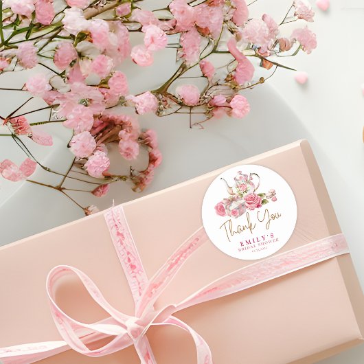 水彩ヴィンテージ ピンクの花の花嫁のシャワー ラウンドシール