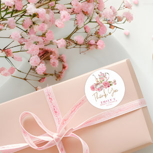 水彩ヴィンテージ ピンクの花の ブライダルシャワー ラウンドシール