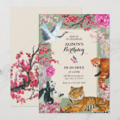水彩ヴィンテージ ラスティック ワイルド アニマル フローラル 招待状 (正面/裏面)
