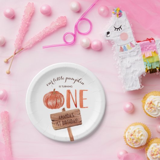 水彩一素朴回生誕生日少しカボチャ  ペーパープレート (パーティー)