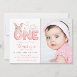 水彩一部のバニーはONEフォト誕生日 招待状