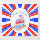 水彩七月四日ケーキパーティー ビールラベル (シングルラベル)