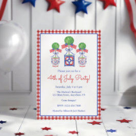 水彩七月4日アメリカ国旗のトピアリーパーティー 招待状