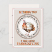 水彩七面鳥のかわいい感謝祭カード シーズンカード (正面/裏面)
