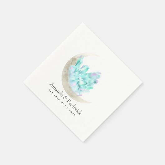 水彩三日月とクリスタル結婚ズ スタンダードカクテルナプキン (角)