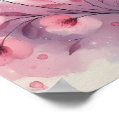 水彩三日月、ハート、さくらんぼの花 ポスター (角)