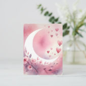 水彩三日月、ハート、さくらんぼの花 ポストカード (スタンド正面)