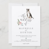 水彩三色ピットブルペットフローラピンクローズ 招待状 (正面)