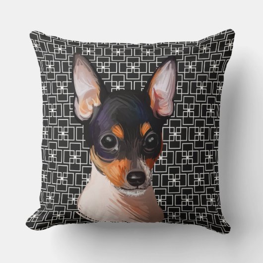 水彩三色玩具キツネテリア犬顔 クッション (正面)