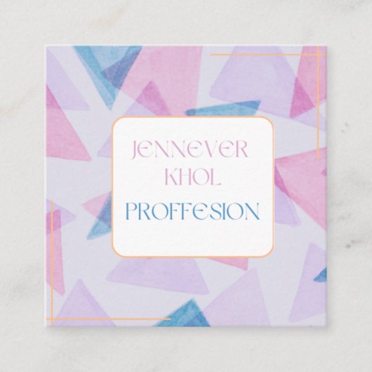 水彩三角形メイブグレーピンククリームQRコード スクエア名刺 (正面)