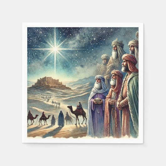 水彩三賢い男性の出生デコページ スタンダードカクテルナプキン (正面)