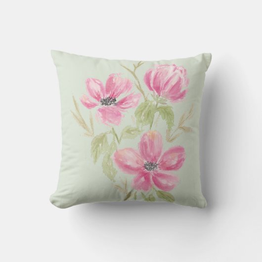 水彩三重ピンクの花 クッション (正面)