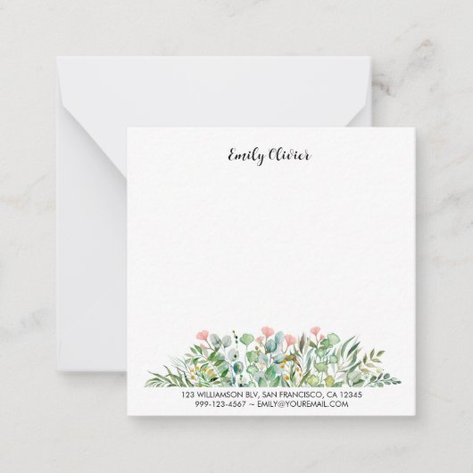 水彩上品な緑の名前をカスタムするとアドレス ノートカード (正面)
